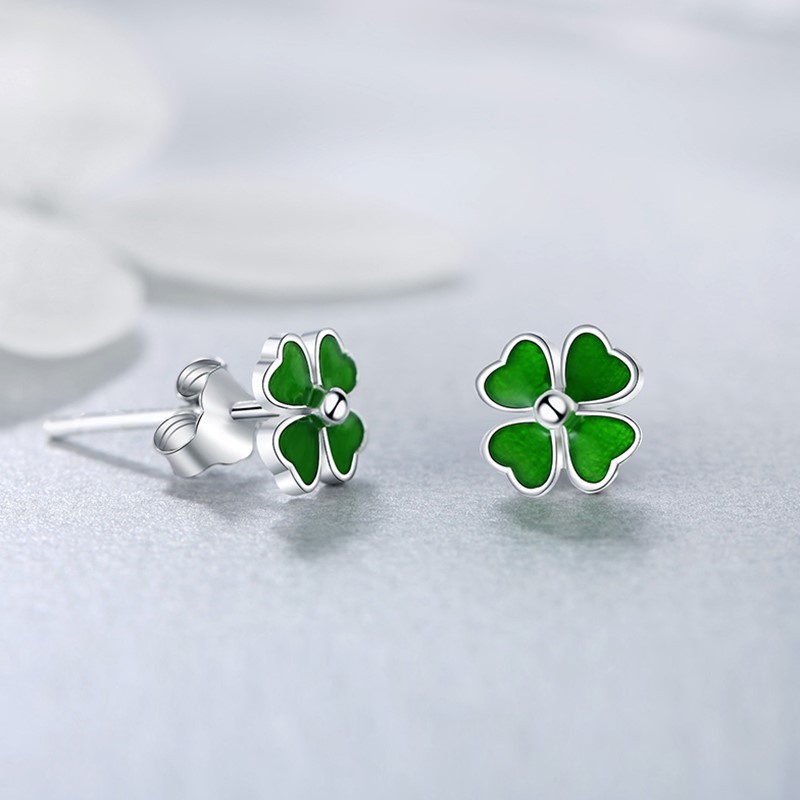 Bông Tai Hình Cỏ Bốn Lá Nhỏ Xinh Đơn Giản Sáng Tạo Thời Trang