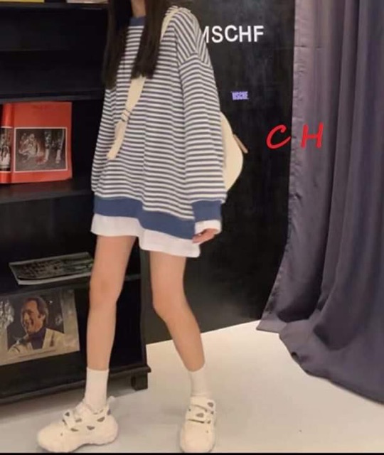 Áo kẻ ngang phối vạt trắng chất nỉ COH687