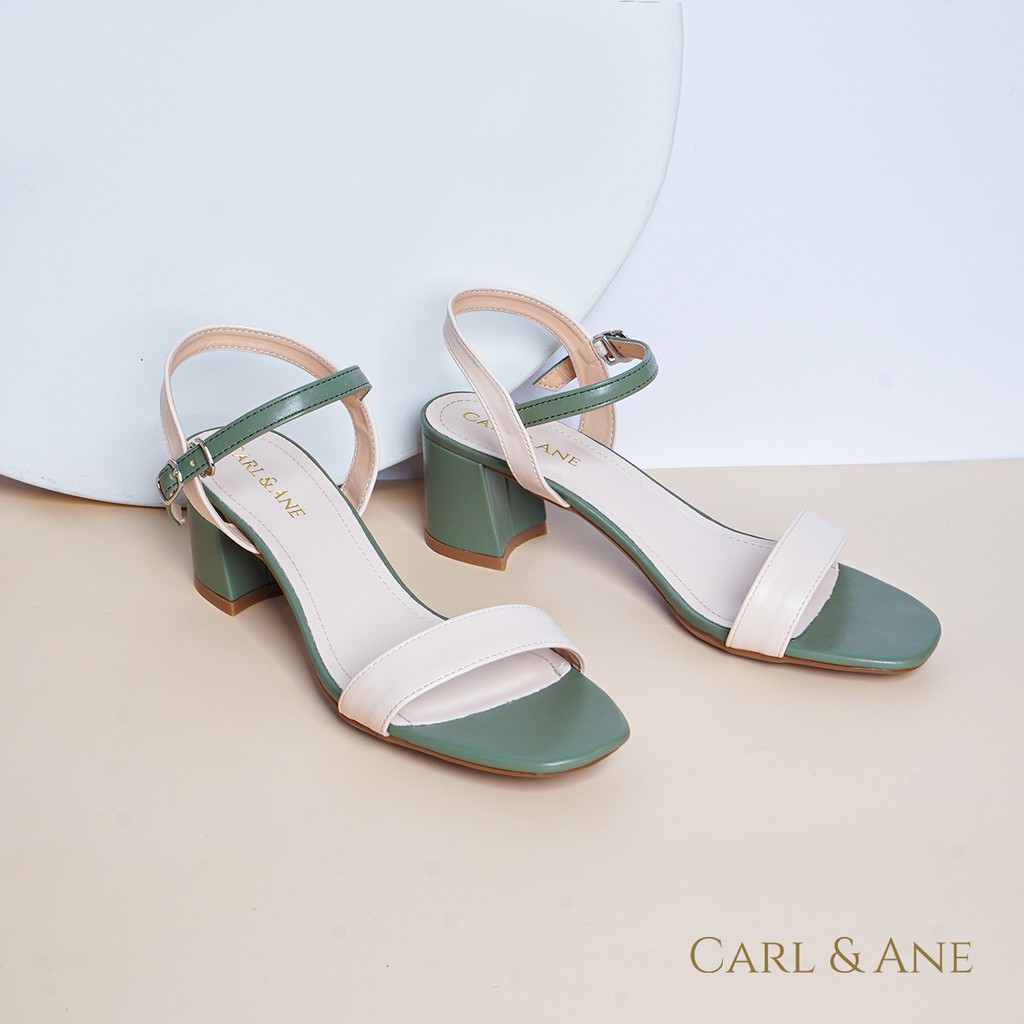 Carl &amp; Ane - Giày sandal mũi vuông cao 5cm màu kem phối xanh _ CS004