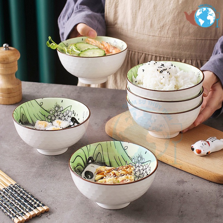Bộ 6 chén sứ hình con vật dễ thương kèm 6 đôi đũa hoa có hộp làm quà tặng cực sang