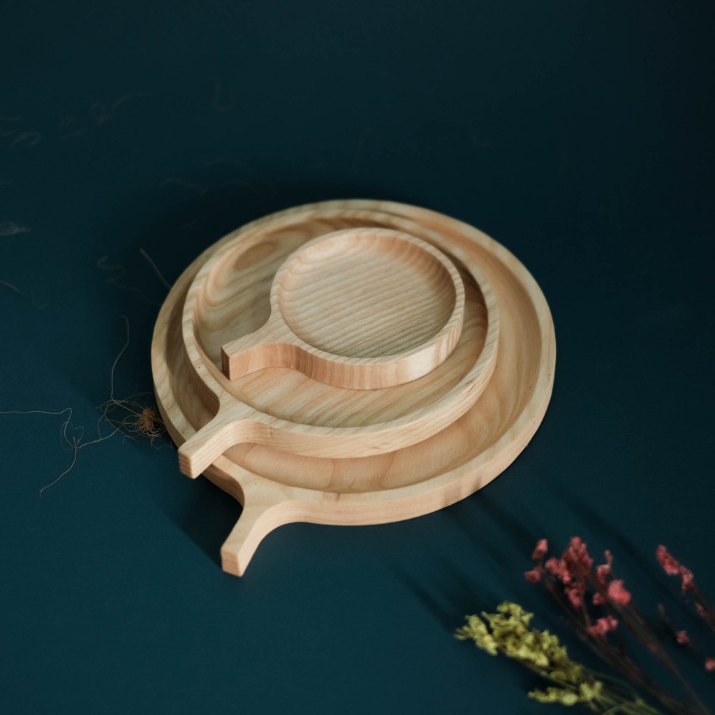 Khay gỗ tròn tay cầm, Khay gỗ tần bì, woodentray