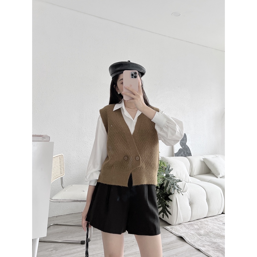ÁO GILE LEN 2 KHUY CÀI NÂU ĐEN