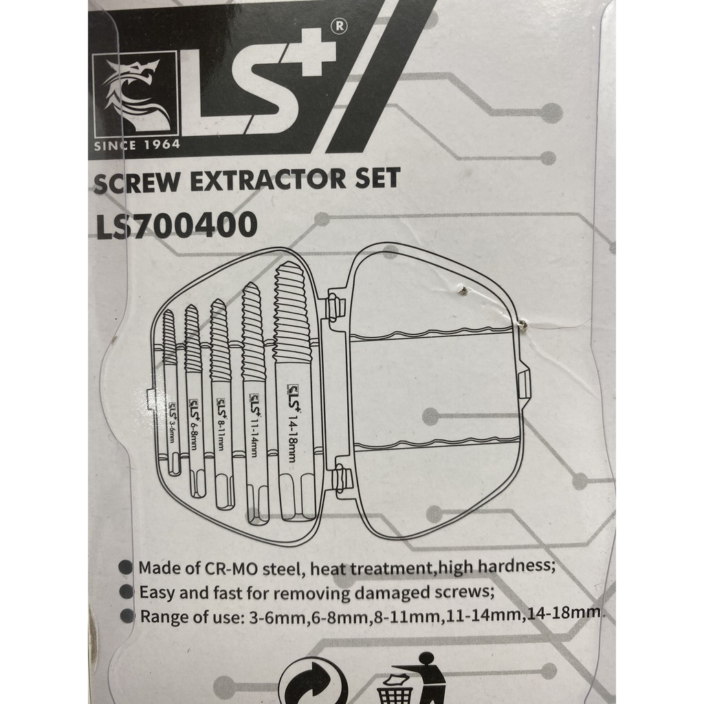 Bộ tarô nhổ ốc gãy 5 chi tiết LS cứng cáp, chuẩn xịn