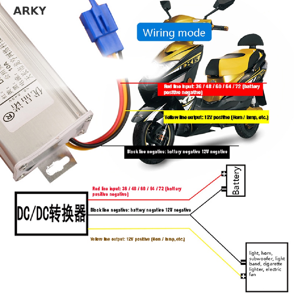 Máy Biến Áp DC 36V 48V 60V 72V 96V Sang 12V 10A 20A Chuyên Dụng Cho Xe Đạp Điện