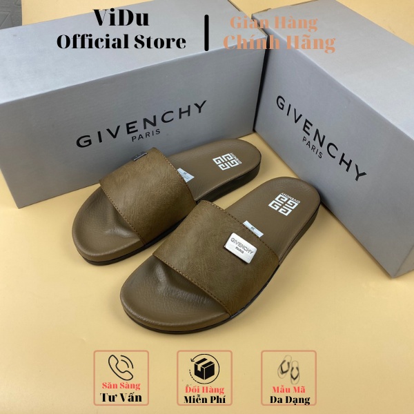 Dép nam thời trang Gy.venchy ViDu 21151 bốn màu hot quai da đế cao su đi êm chân, mặt đính logo kim loại cực sang