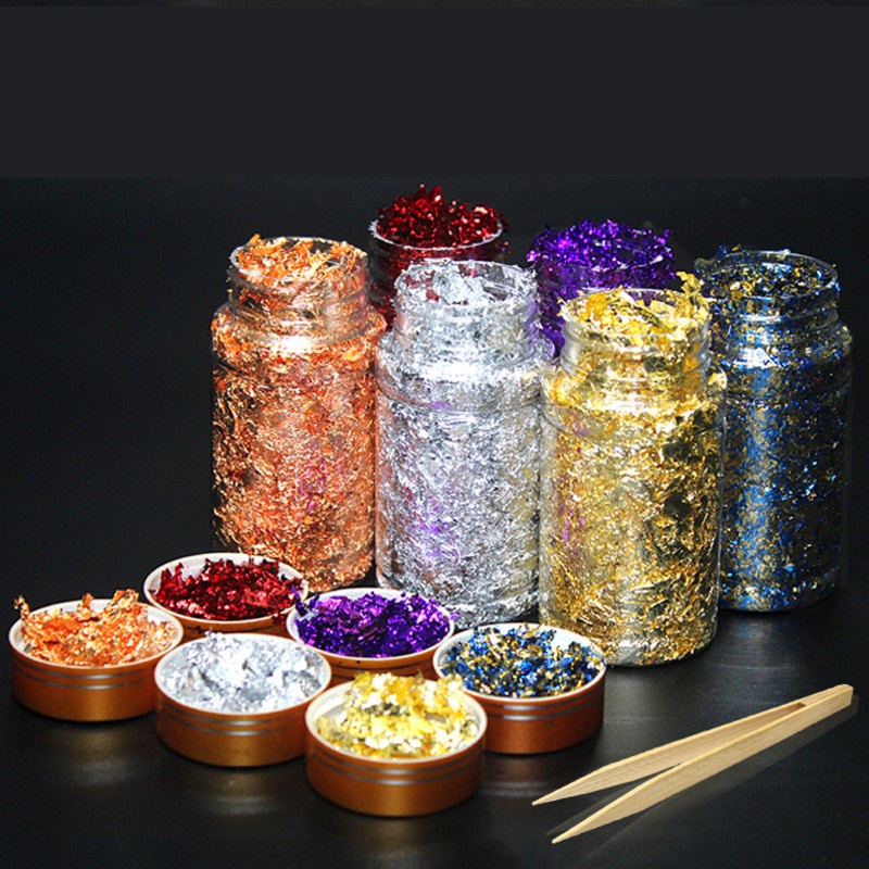 HAP  6 Colors Gold Leaf Gilding Resin Flakes Metallic Foil Flakes Painting Resin Arts