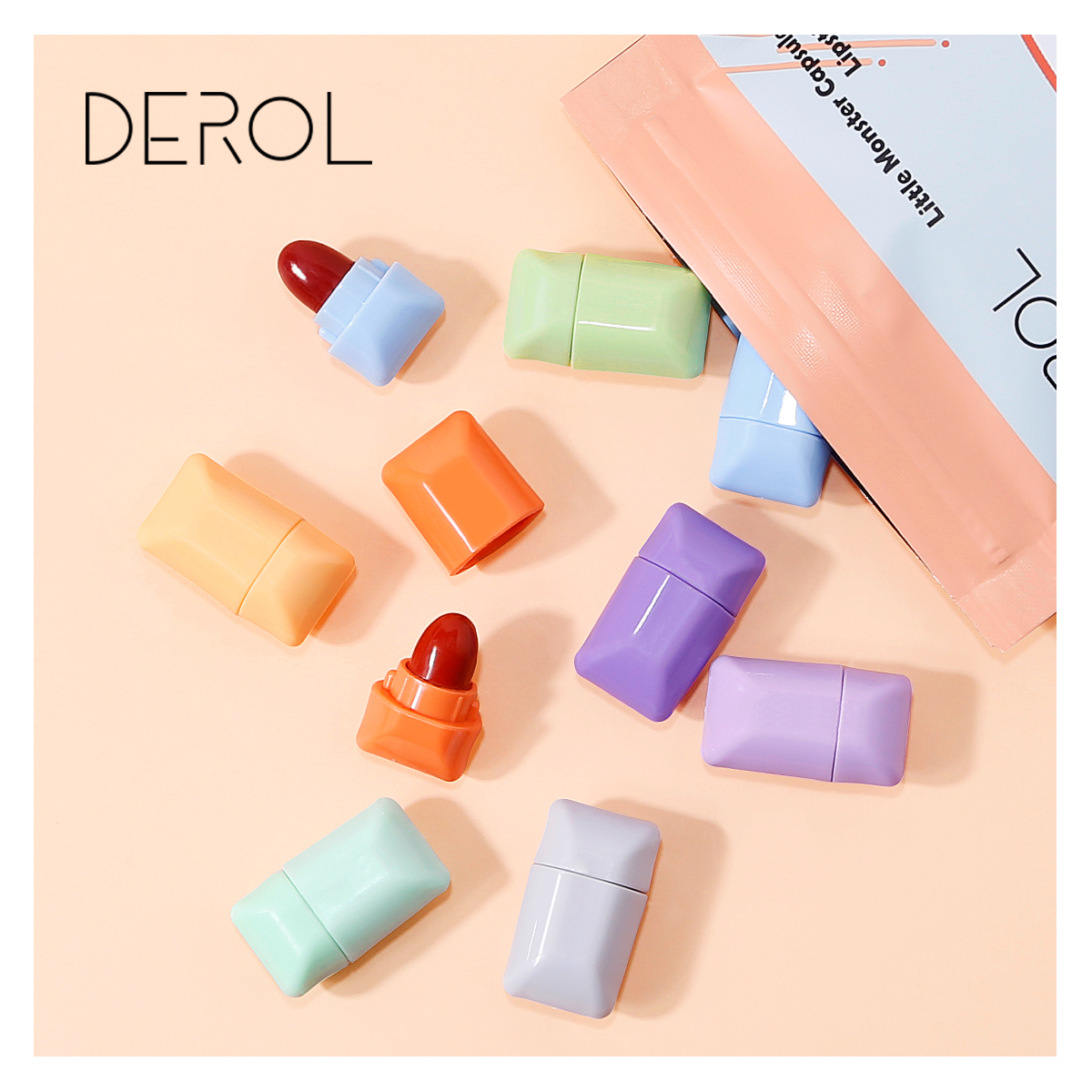 Set 8 son môi DEROL mini hình viên kẹo họa tiết quái vật dễ thương