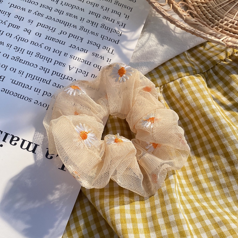 Dây Buộc Tóc Phối Họa Tiết Hoa Cúc Phong Cách Hàn Quốc