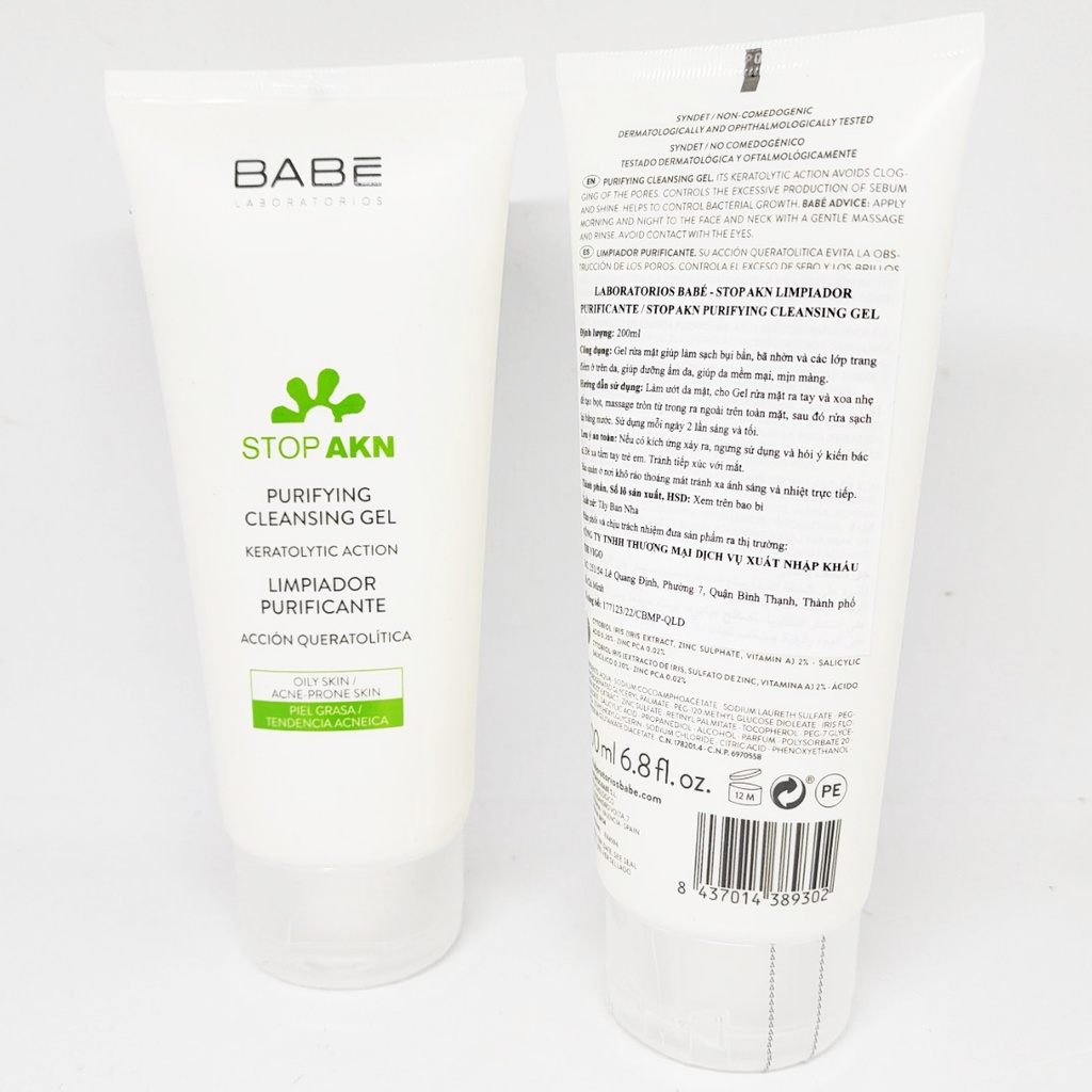 Sửa rửa mặt dịu nhẹ Babe Stop AKN Purifying Cleansing Gel 100/200ml