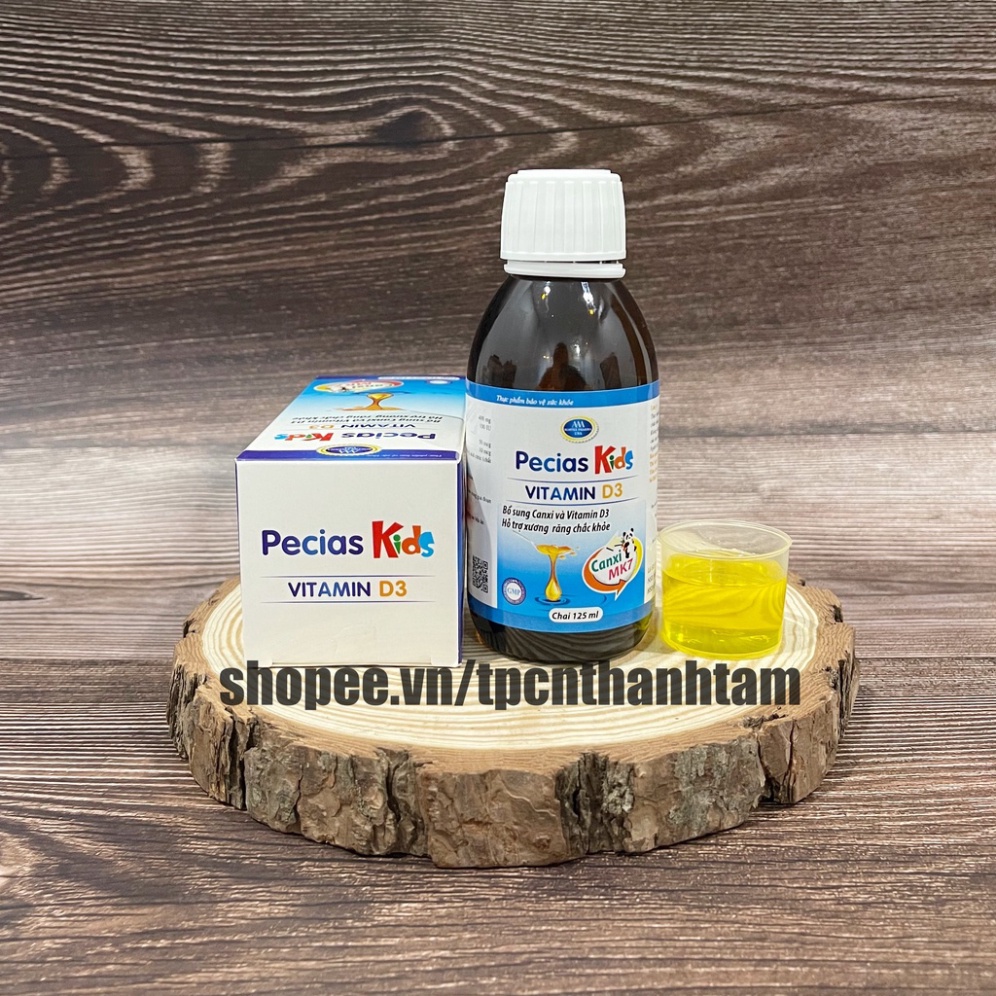 Siro bổ sung vitamin d3 cho bé Pecias KId với canxi, d3, giúp bé chắc xương, mọc răng - Chai 125ml