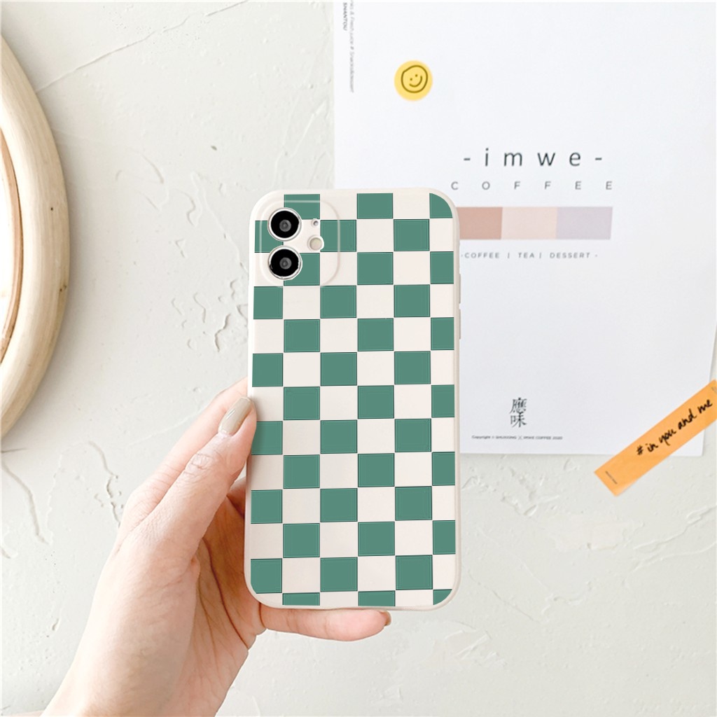 Ốp lưng iphone Caro xanh viền vuông bảo vệ camera cho ip 6splus/7/7plus/8/8plus/x/xr/xs/11/12/pro/max/plus/13prmax e190