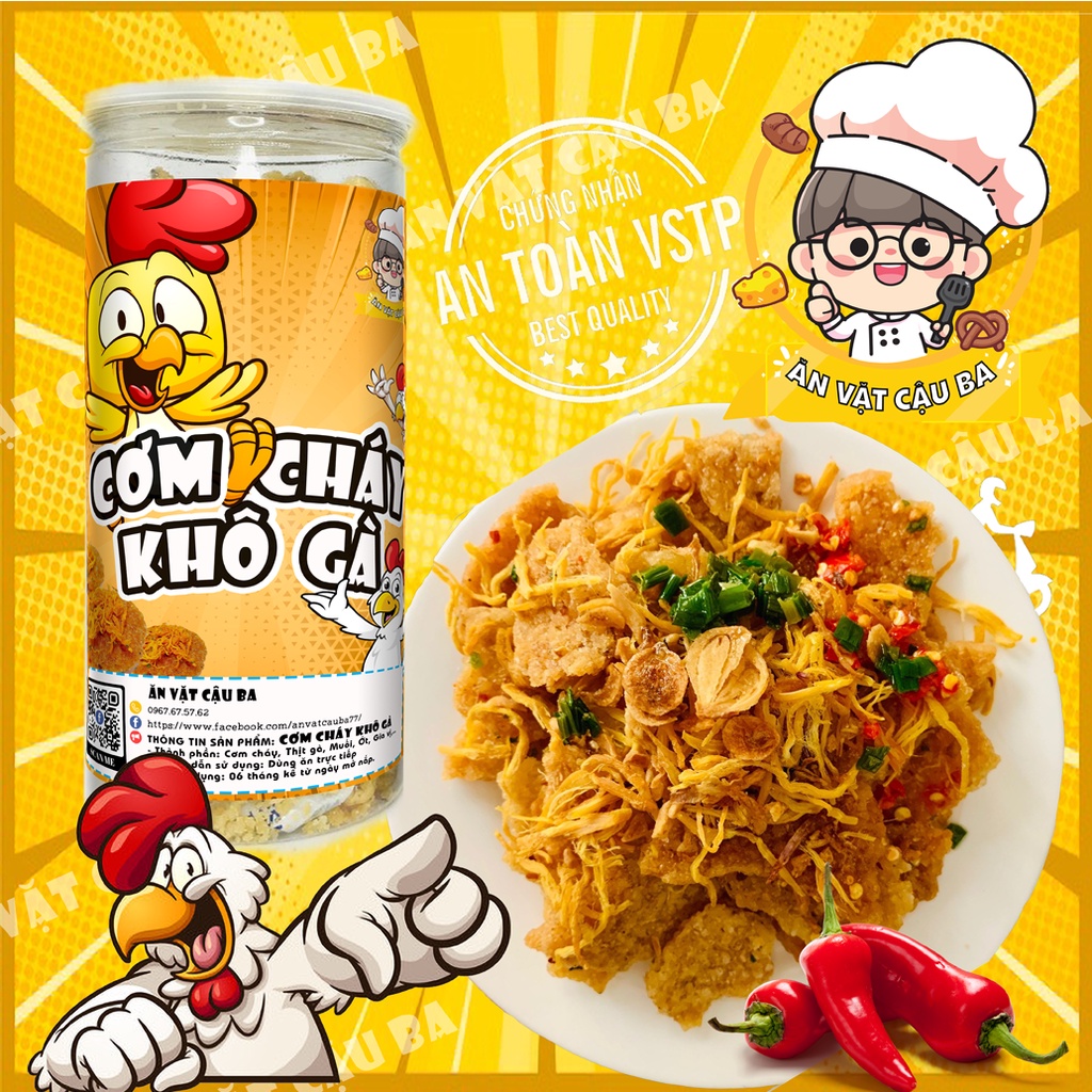 Cơm cháy lắc khô gà Cậu Ba hộp 300g siêu ngon đồ ăn vặt Sài Gòn  | Ăn vặt Cậu Ba | freeship