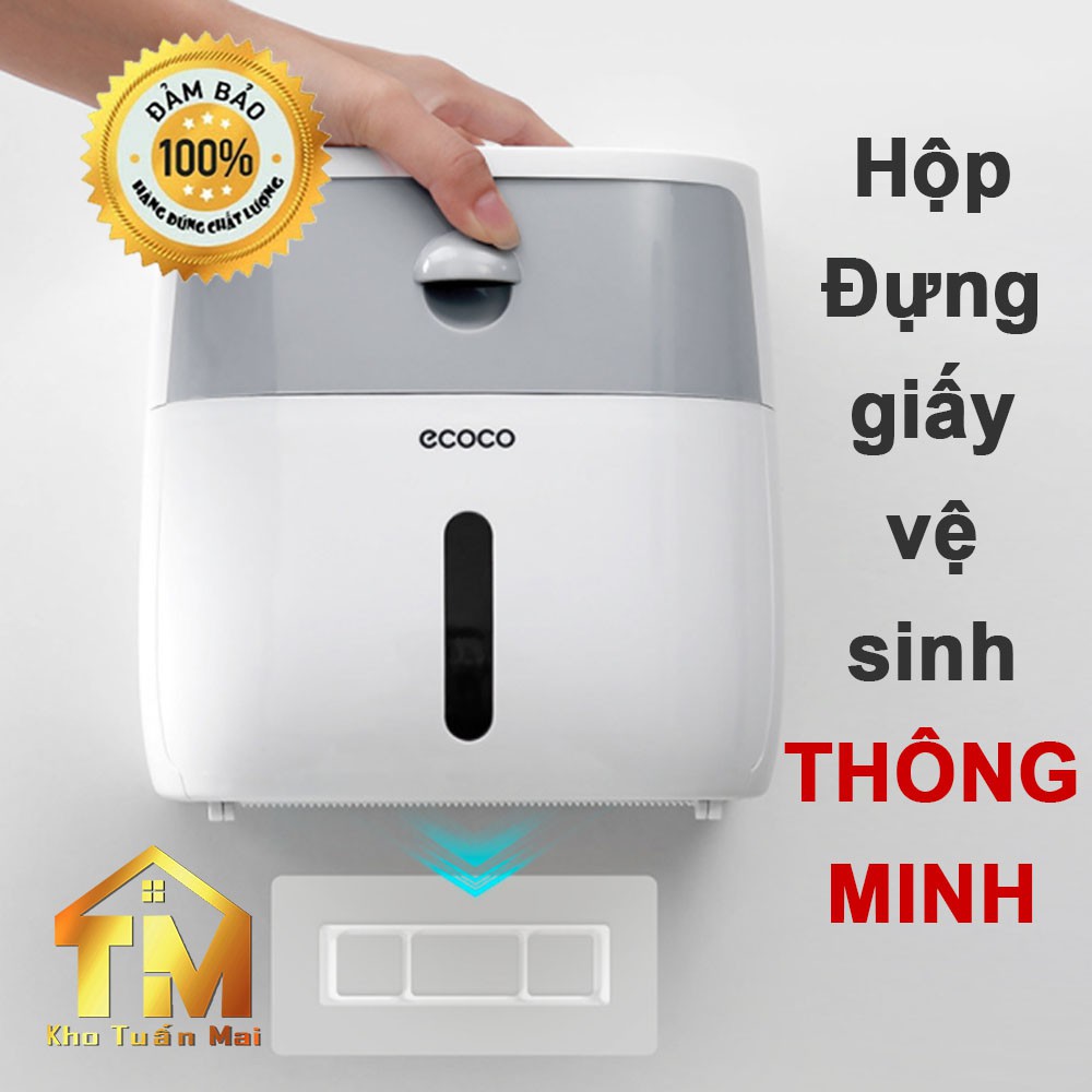 Hộp đựng Giấy Vệ Sinh SALE ECOCO cuộn lớn dán tường nhà vệ sinh thông minh nhập khẩu Cao cấp 2 tầng Đa năng Sang trọng