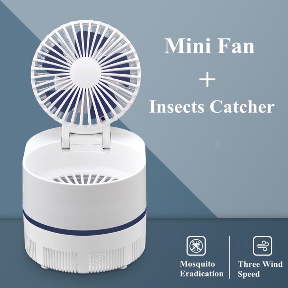 Quạt mini để bàn tích điện, quạt mini cầm tay kiêm đèn bắt muỗi công nghệ đèn Led 3 tốc độ gió