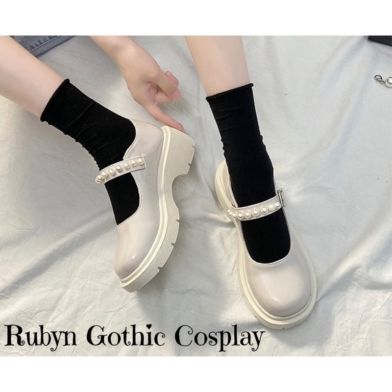 [SẴN - NÊN LÙI 1 SIZE] ✨ Giày Lolita Quai Ngang Đính Hạt Xinh Xắn đế 6,5cm ( trắng, đen ) 2215