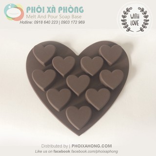 Khuôn Silicon Nâu 10 Trái Tim Mini