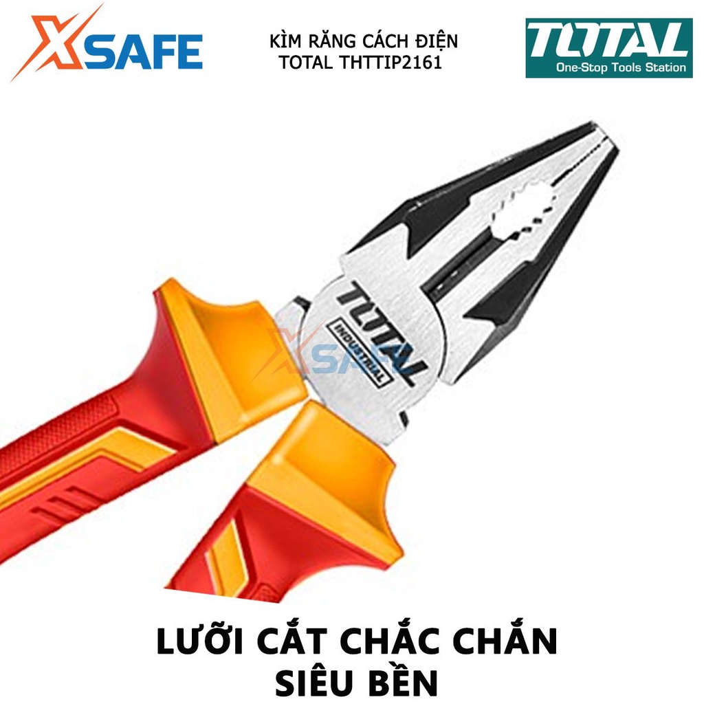 Kìm răng cách điện TOTAL THTIP2161 | kềm cách điện Kích thước 6&quot;/ 160mm, Đầu kềm được mạ đen và đánh bóng