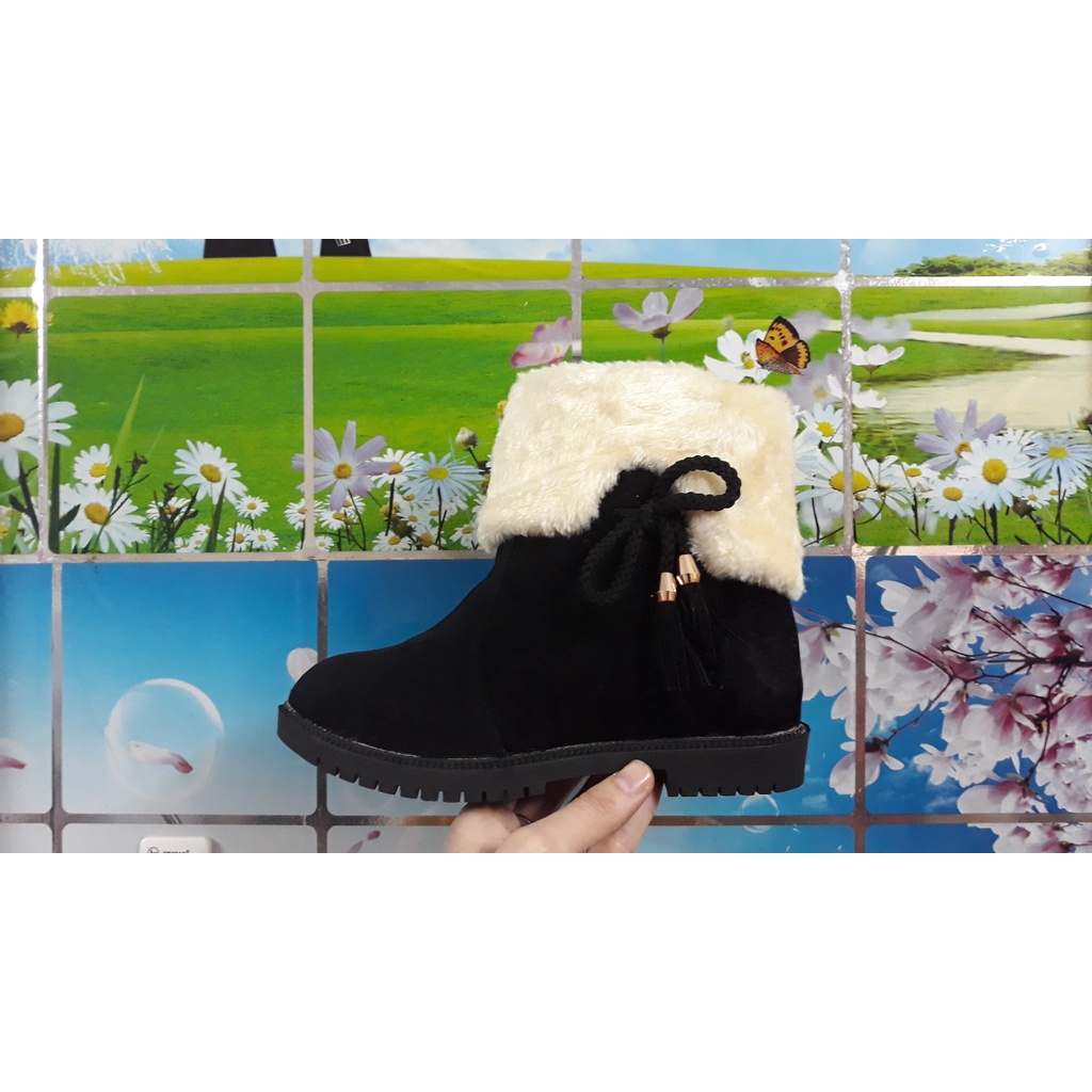 Boots Nữ-Giày Boots Nữ Da Lộn Lót Lông Kiểu Dáng Hàn Quốc