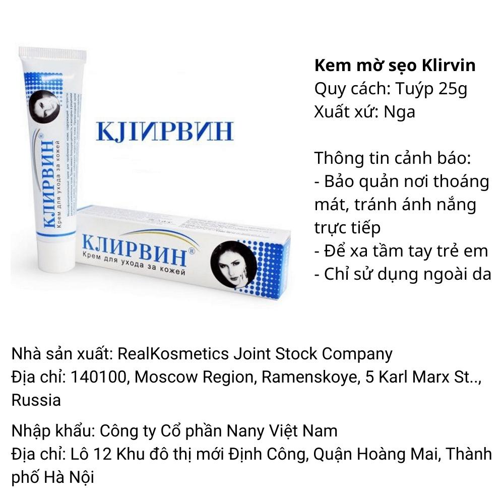 [SALE] [CAM KẾT 100% CHÍNH HÃNG] Kem mờ sẹo KLIRVIN Nga 25g, giảm sẹo lồi, lõm, sẹo thâm, do mụn