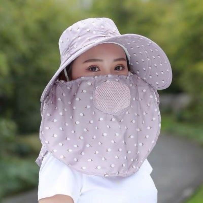 Mũ Nón rộng vành chống nắng cực mát có khẩu trang 2 lớp bảo vệ sức khỏe kèm dây thắt