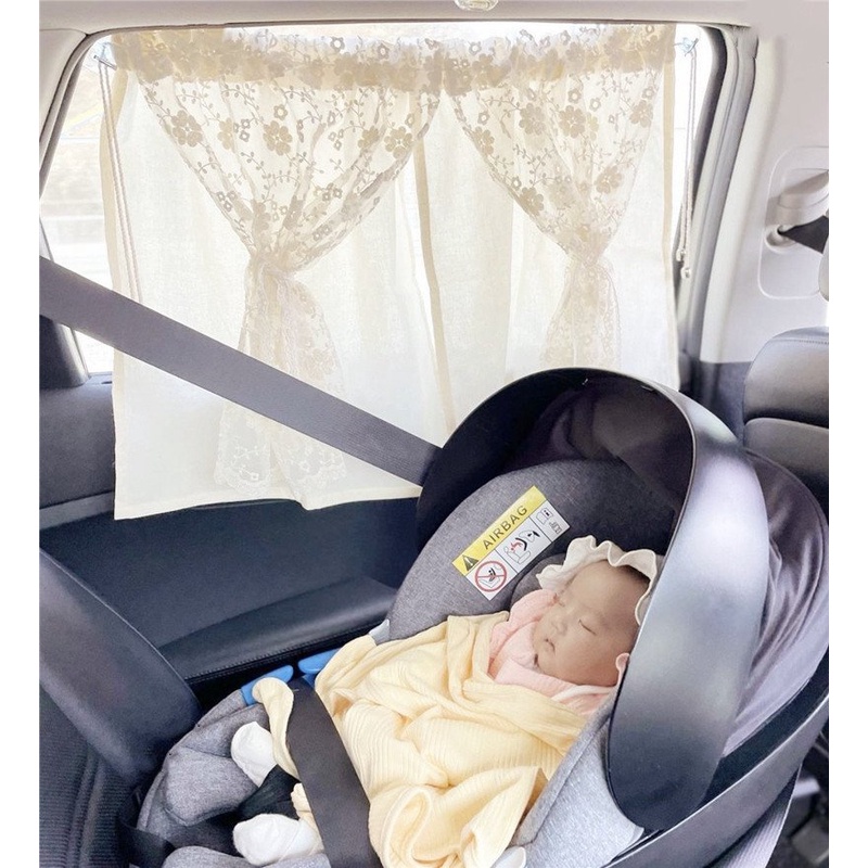 Rèm che nắng ôn tô MỊN KIDS, phong cách Hàn Quốc, rèm phối ren hình hoa cúc chất đẹp