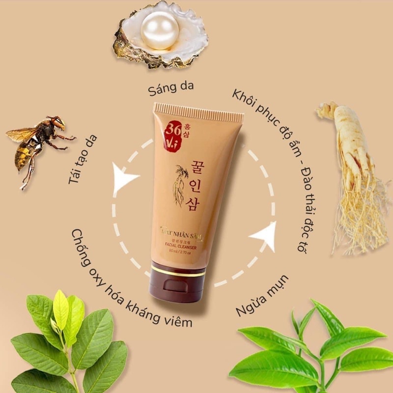 Sữa rửa mặt nhân sâm 36 vị ngăn ngừa mụn, loại bỏ tế bào chết chính hãng MeeA Organic