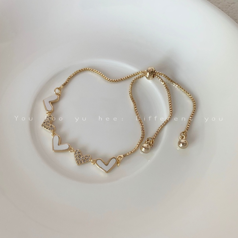 Vòng Tay Mạ Vàng Mặt Hình Trái Tim Đính Đá Lấp Lánh Thời Trang Hàn Quốc Cho Nữ