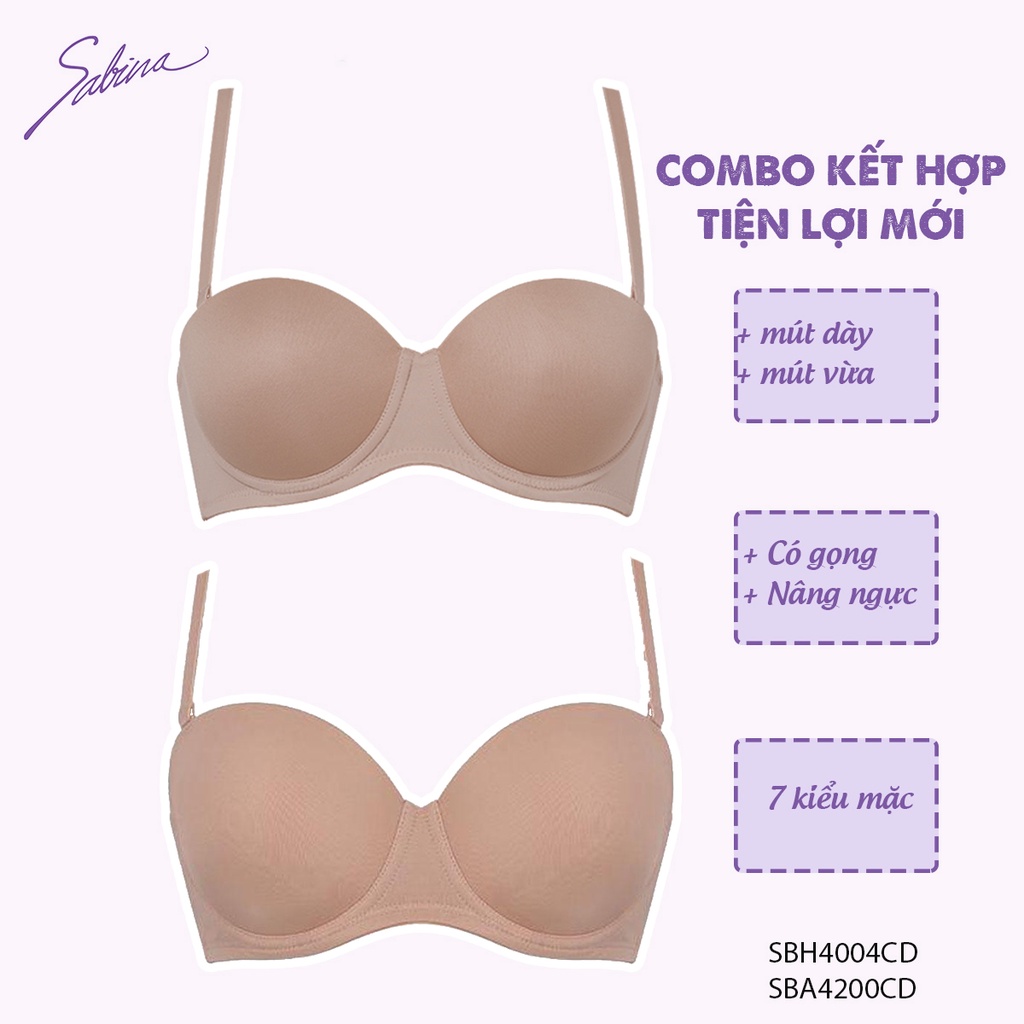 Combo 2 Áo Lót Mút Vừa Nâng Ngực Chỉnh 7 Kiểu Dây By Sabina SBA4200+SBH4004