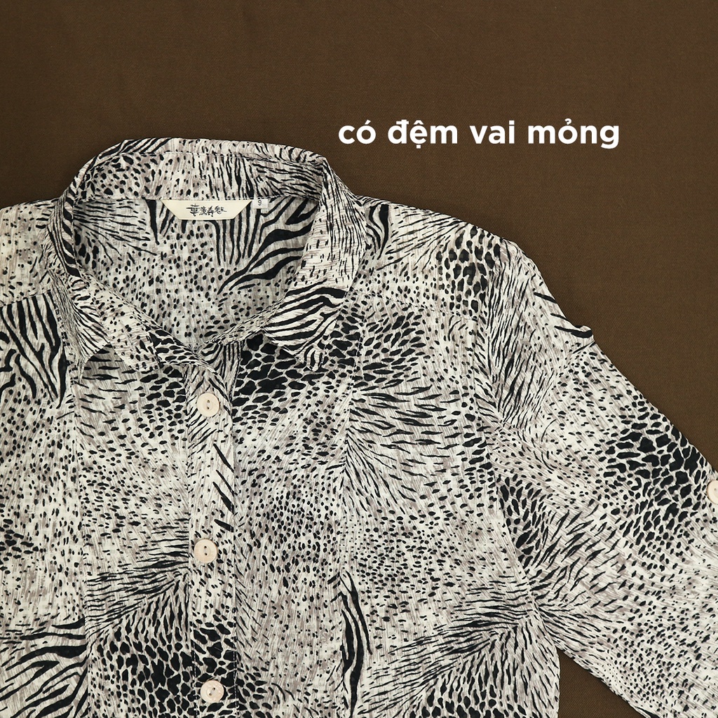 Áo sơ mi vin Nhật hoạ tiết vằn vện đốm