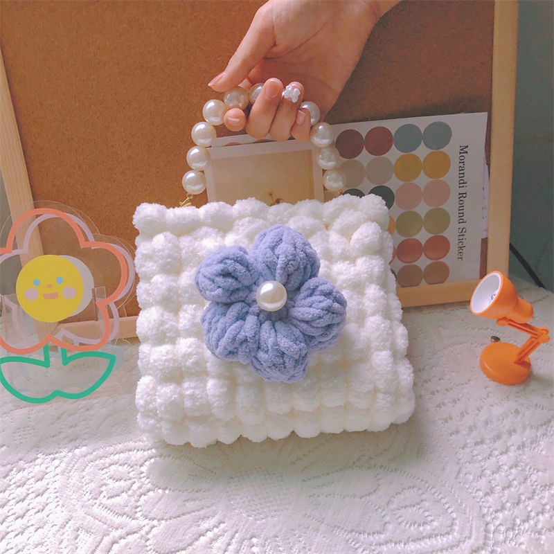 Bộ nguyên liệu đan túi bông trắng siêu đáng yêu - Đồ handmade DIY