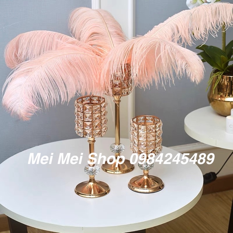 Chân Nến Bộ 3 Pha Lê Tròn Đính Ngọc Cao Cấp