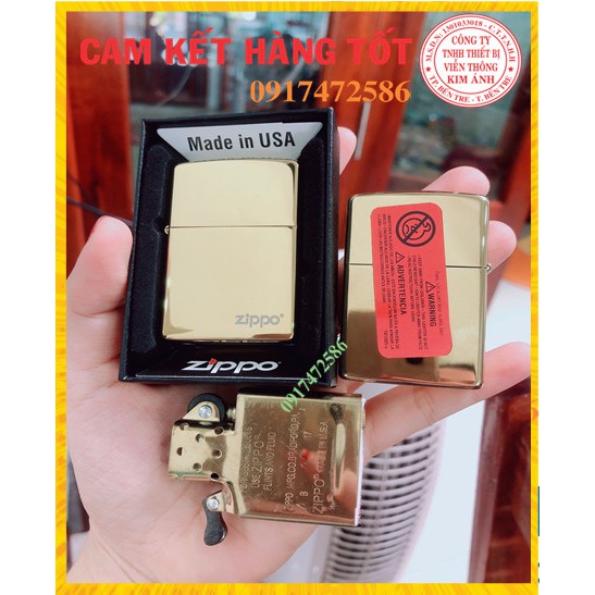 VỎ Bật Lửa Zippo Màu Vàng -Vàng, loại trơn bóng, có tem đỏ