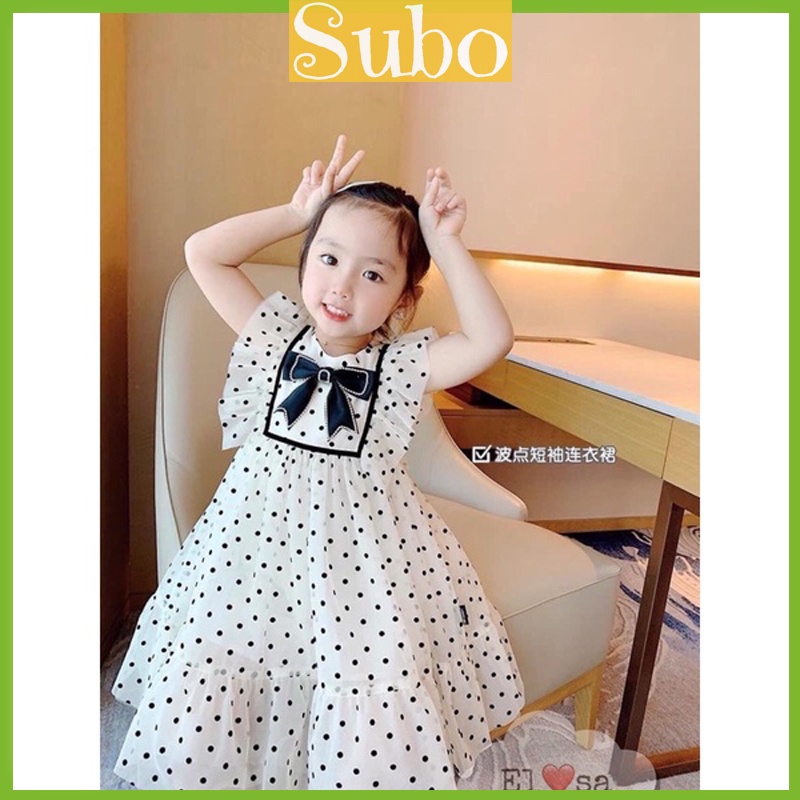 Váy bé gái họa tiết chấm bi kèm nơ siêu yêu_ Đầm cho bé gái từ 8- 18 kg