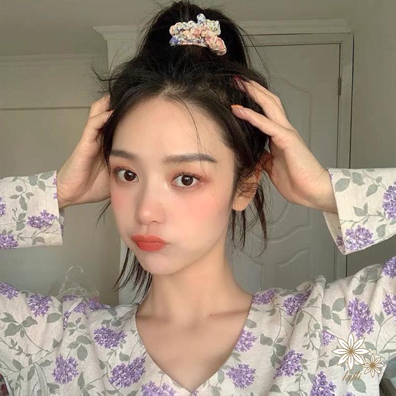 Set 3 dây buộc tóc vải lưới in hoa phong cách Hàn Quốc thời trang mới