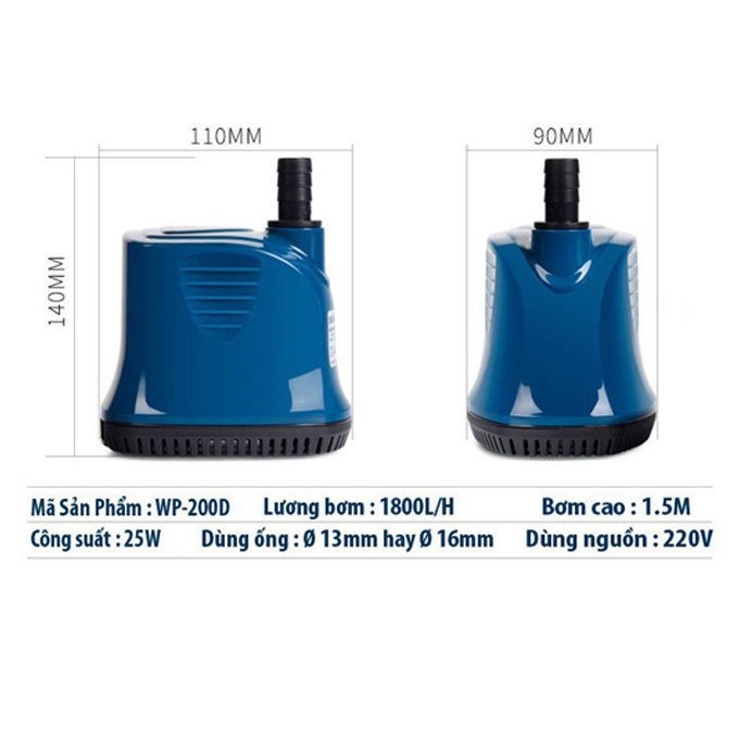 Máy bơm hút đáy Sobo WP-200D hút cặn 360 độ cho bể cá cảnh, tiểu cảnh, hồ cá (hút rất sạch, chạy êm và bền)
