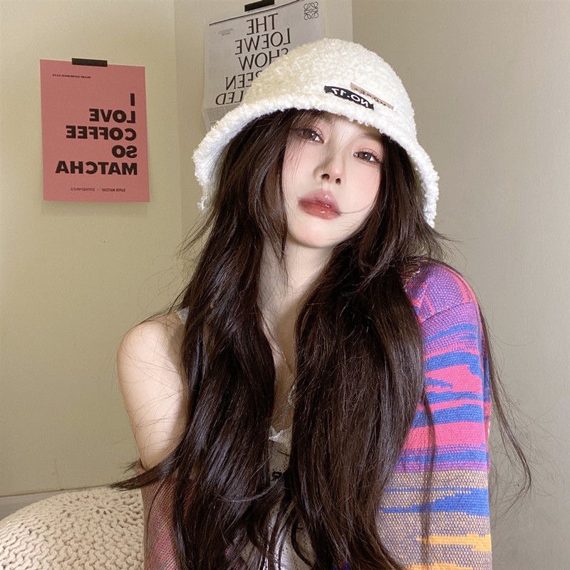 Mũ Bucket Len Lông Xù Logo Hàn Quốc