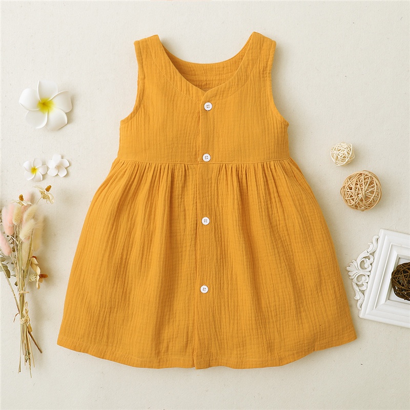 Đầm MIKRDOO bằng cotton màu trơn dễ thương không tay thời trang mùa hè cho bé gái mặc ngày lễ dự tiệc