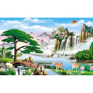 Tranh Dán Tường Phong Thủy VTC Non Nước Hữu Tình LunaTM-0170 phủ kim sa