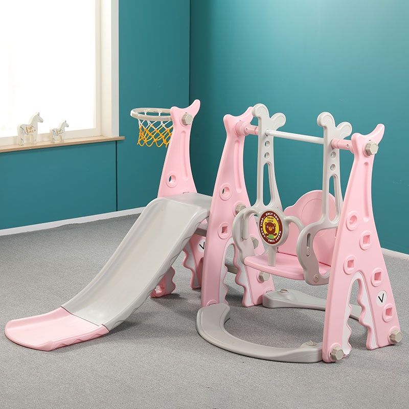 SD0642 Bộ cầu trượt xích đu, chất liệu nhựa PP an toàn, phù hợp cho chơi trong nhà ngoài trời, có bóng rổ đi kèm