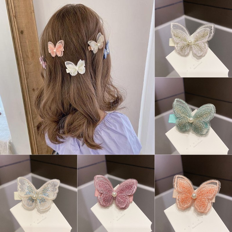 Kẹp tóc thiết kế bươm bướm xinh xắn đính ngọc trai giả thời trang