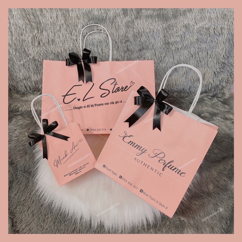 100 túi giấy Hồng đào in logo theo yêu cầu  - Túi giấy in đựng mỹ phẩm, đựng quần áo