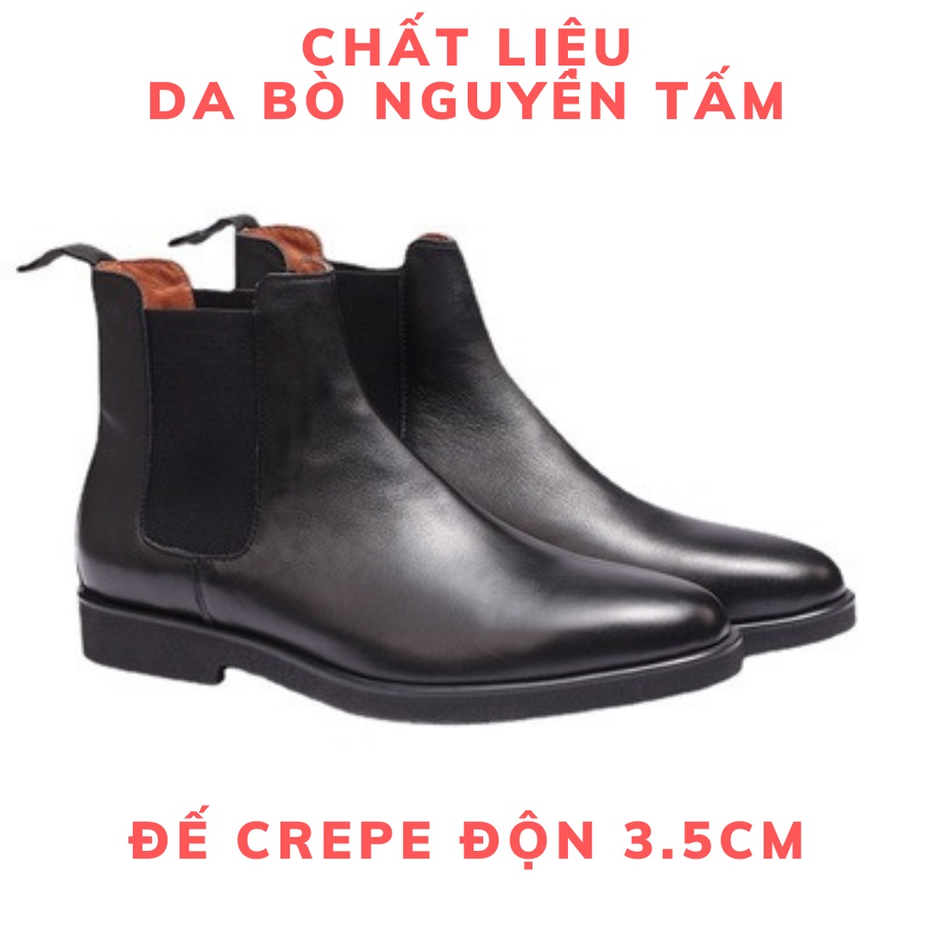 Giày thời trang nam Chelsea boots da bò nguyên tấm tăng 3.5cm chiều cao | BigBuy360 - bigbuy360.vn