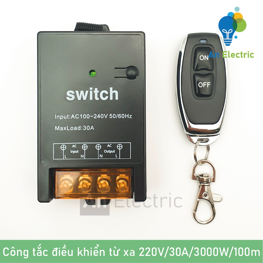 Công tắc điều khiển từ xa 220V/30A/3000W khoảng cách 100m bật tắt cho máy bơm, quạt, đèn chiếu sáng, thiết bị