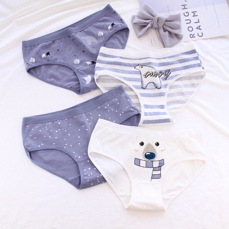 New Cartoon Polar Bear Underwear Cotton Mid-rise Briefs Panties Girls Underpants