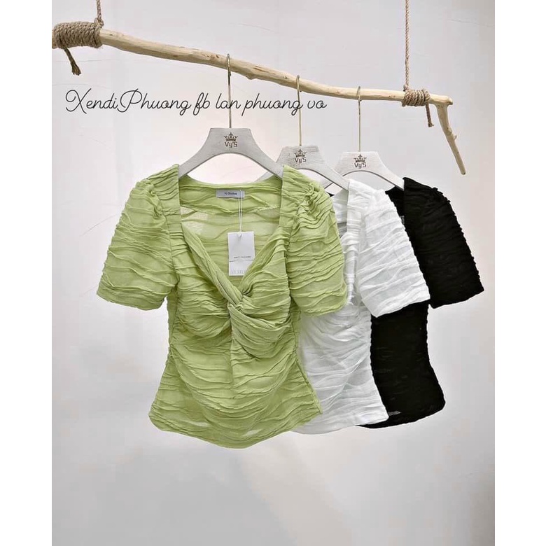 Áo xốp sóng xoắn ngực tay bồng chất sóng biển mới MÃ 1005