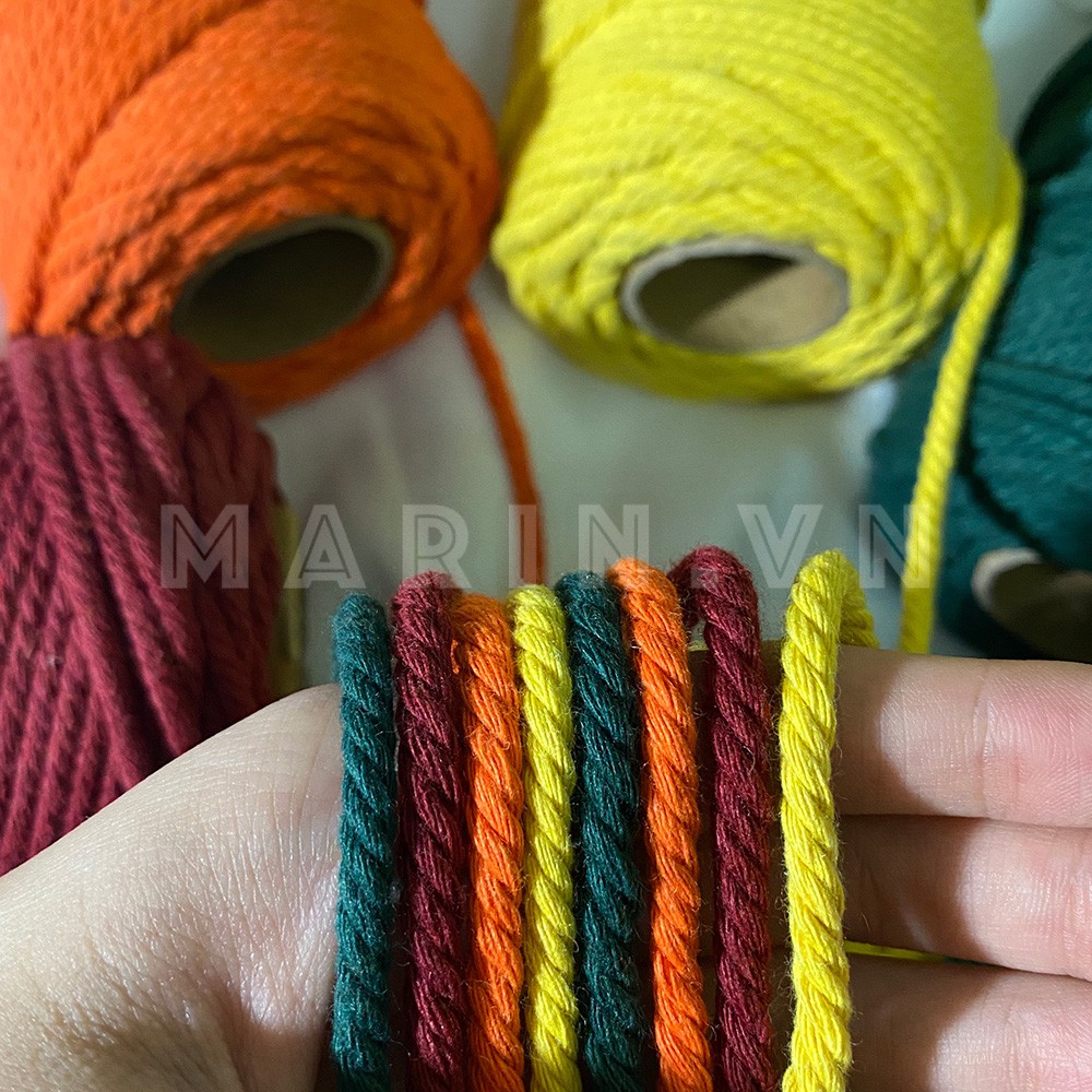 Dây thừng se macrame cotton đan đồ trang trí sợi tiết diện 4mm nhiều màu