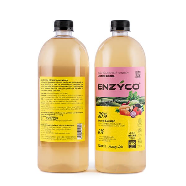 Nước Ngâm Rau Củ Quả Hữu Cơ Sinh Học ENZYCO Làm Sạch Thực Phẩm Khử Mùi Tanh 90% Enzyme Lên Men Từ Dứa Bồ Hòn Xả Chanh 1L