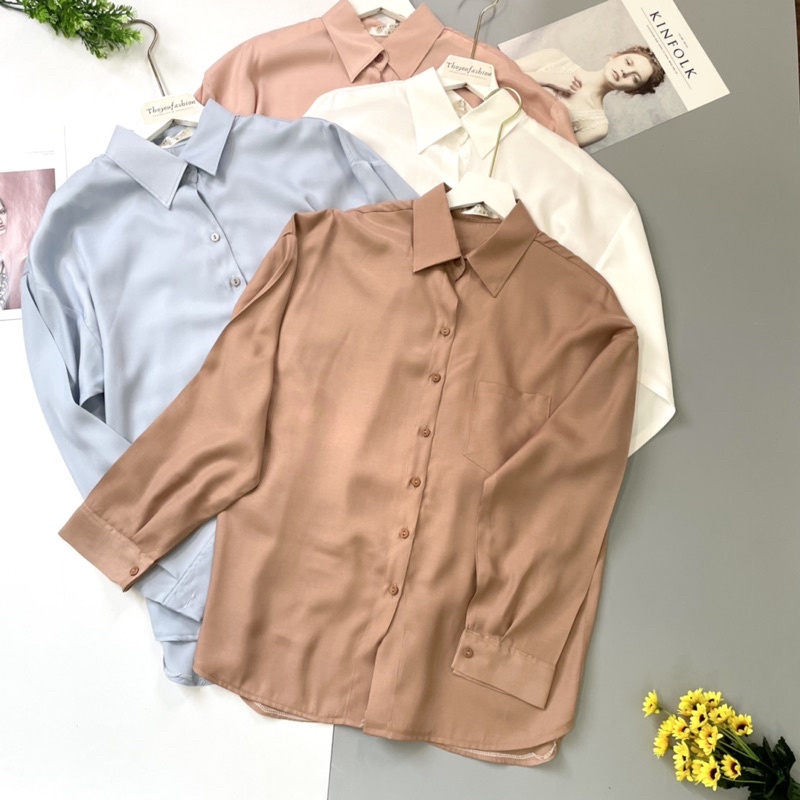 Áo Sơ Mi Nữ Dài Tay Form Rộng Túi Trước Chất Vải Đẹp Phong Cách Ulzzang Vintage Hàn Quốc M2157