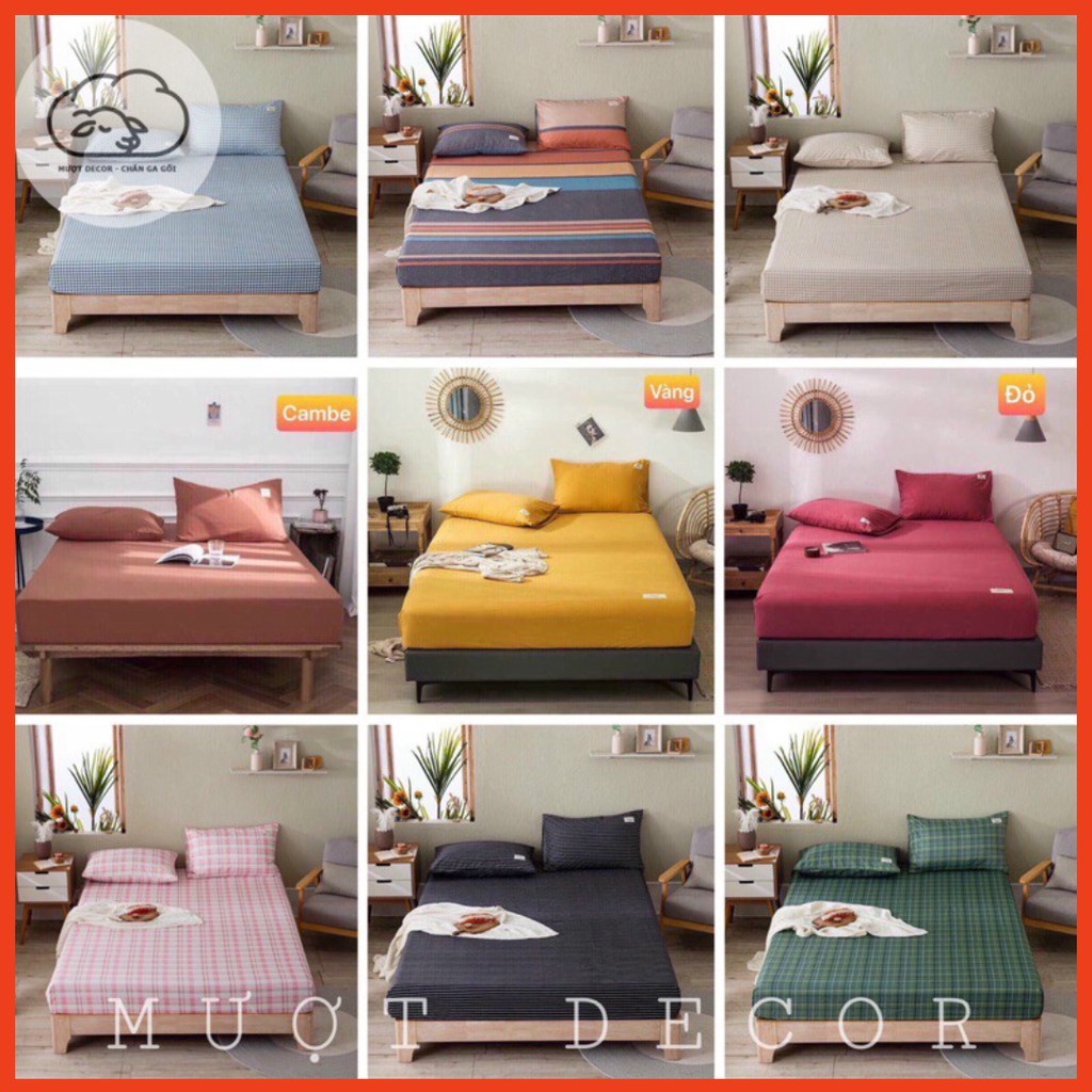 Bộ Ga Gối ❤️ Cotton tici đủ size đệm cotton đũi kẻ và trơn màu chăn ga gối hàn quốc Mượt Decor