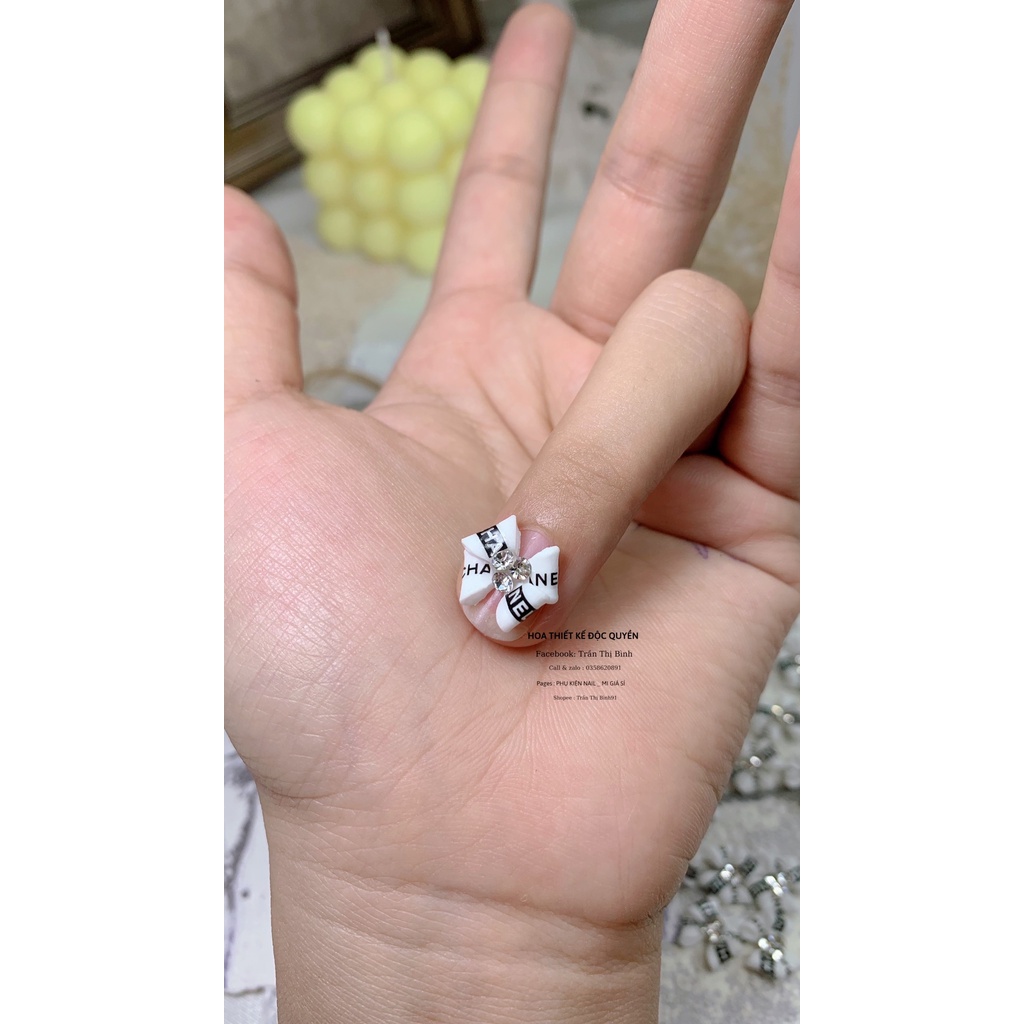 Nơ bột gắn móng tay làm thủ công nặn bằng tay 100%